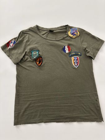 Mr & Mrs Italy T-Shirt mit Patches, Grösse S, olivgrün
