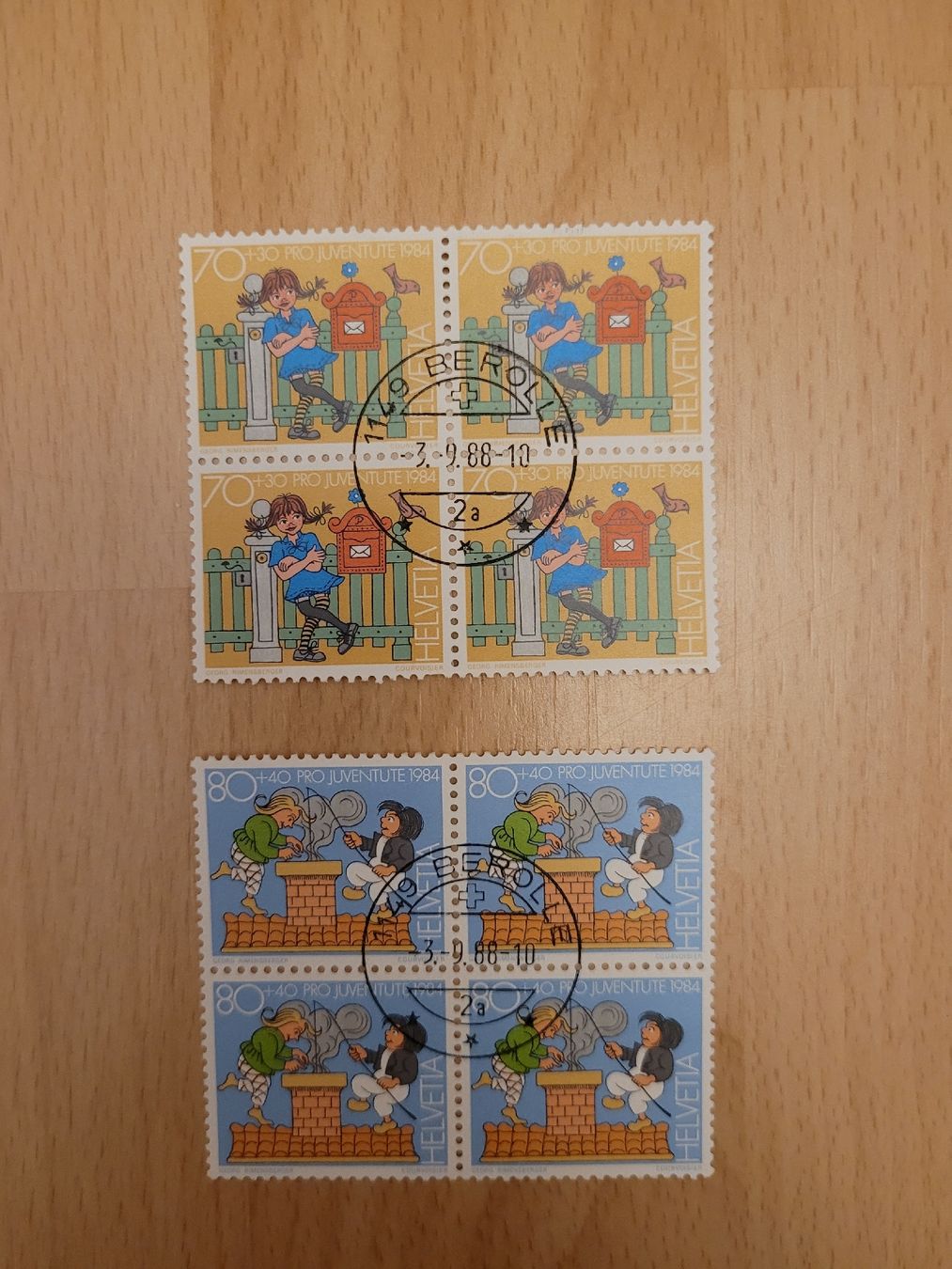 Alle Briefmarken: Briefmarken Helvetia 4er Block – Gebraucht aus Inwil von Flower2325