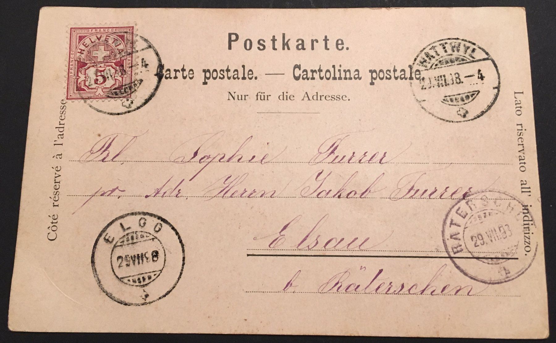 Cartoline postali: Gruss aus Ebnat-Kappel 1898 – Usato da Kreuzlingen venduto da Rschweiz1 1