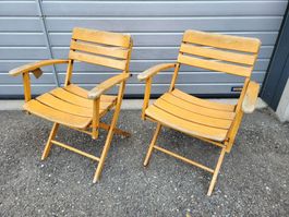 2 Fauteuils Herlag vintage pliables en bois clair 1960er. 