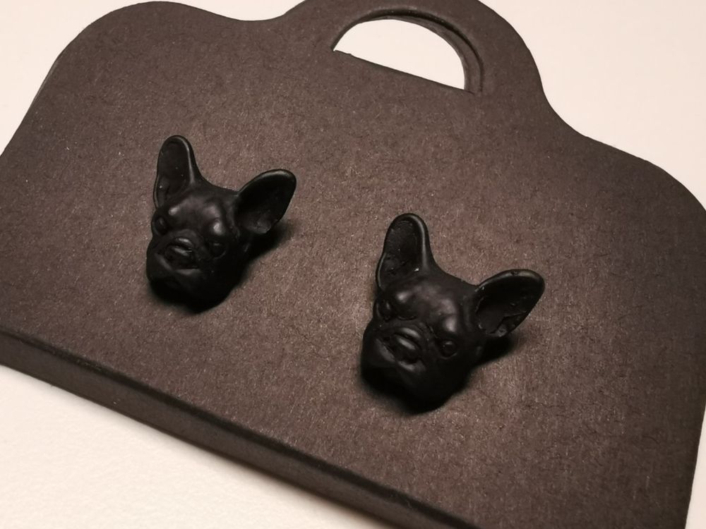Mops Ohrringe – Französische Bulldogge Aus Acryl, 25 Mm, Versilbert, Handgemacht In Berlin