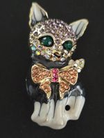 Broche Chat Strass métal Doré multicolore 5 cm Neuf ☆☆☆