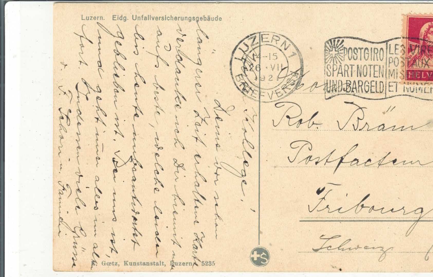 Ansichtskarten: Luzern - Eidg. Unfallversicherungsgebäude - Litho – Gebraucht aus Ettingen von Kartenplanet 1