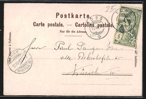Cartes postales: Lithographie Zürich, Theater mit Post – D'occasion à Berlin par bartko-reher 1