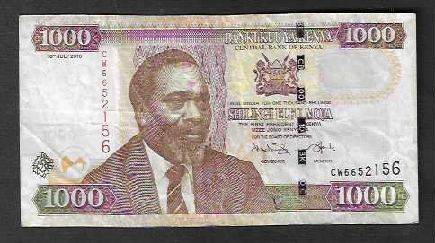 Banconote: Kenya  1000  Shilingi  2010  Gebraucht – Usato da Gordola venduto da coinsandnotes 1