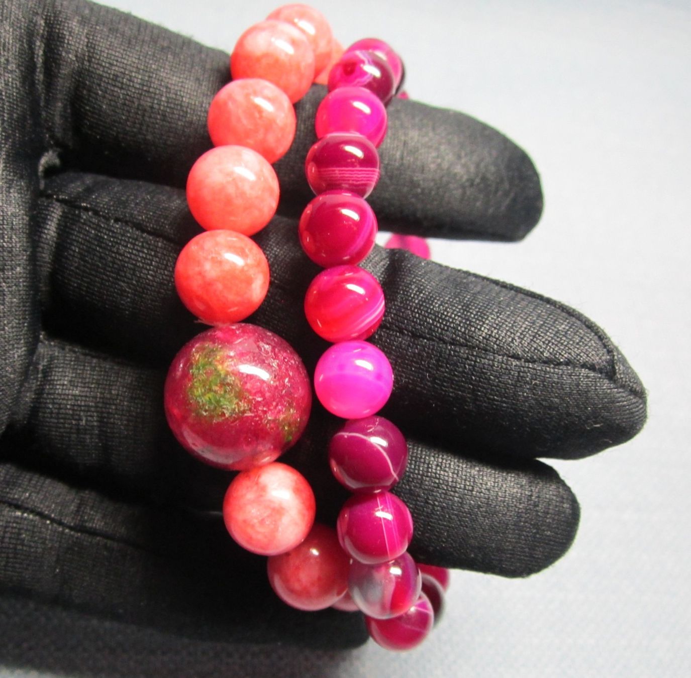 Bracciali & Braccialetti: Edelsteinarmbänder: Rhodonit + Rubin Zoisit, Stripe Agate – Nuovo e nell'imballaggio originale da Laax GR venduto da krippenfiguren-laax