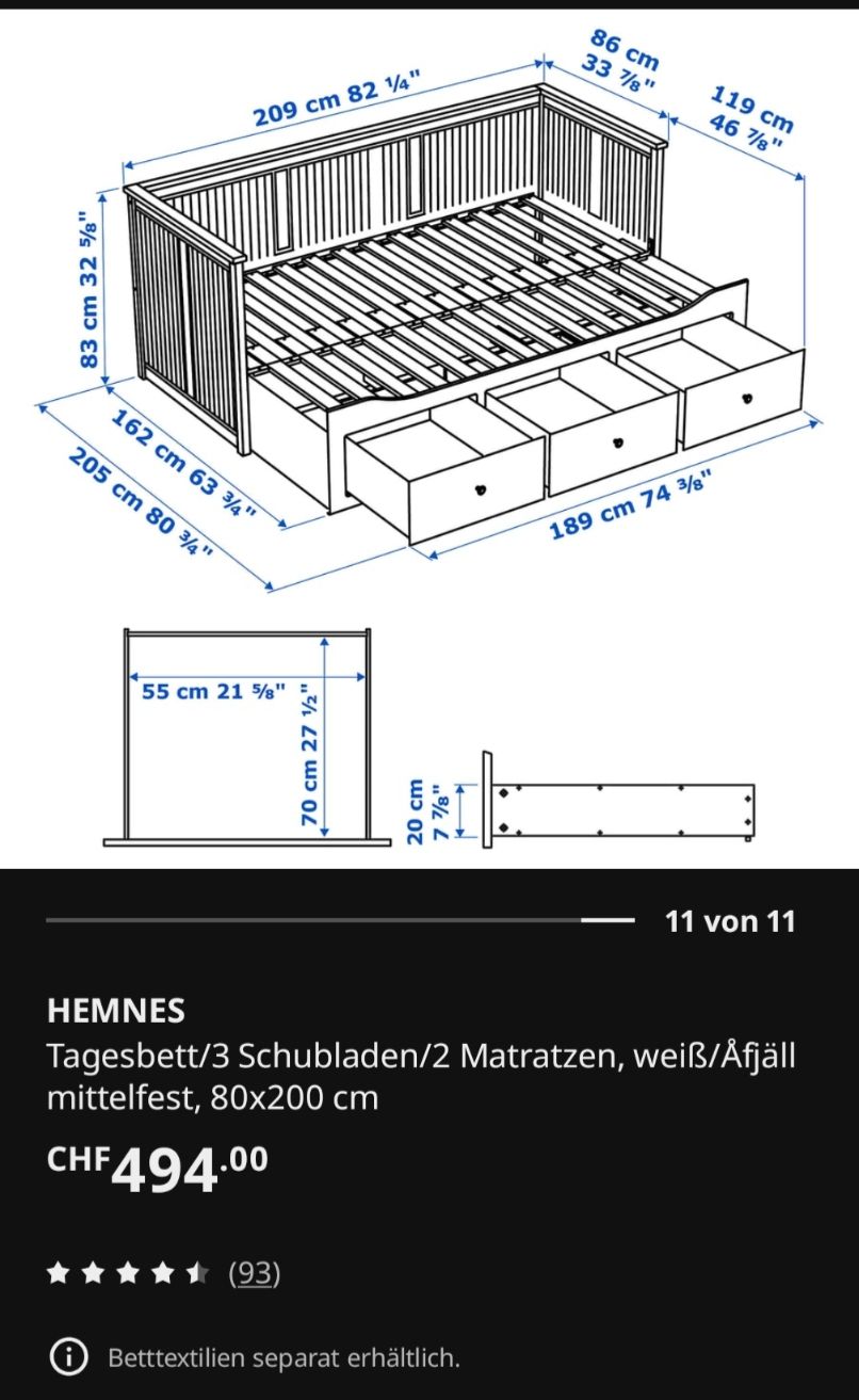Ikea Letti: Hemnes ausziehbares Bett – Usato da Bremgarten AG venduto da Tabea1108 1
