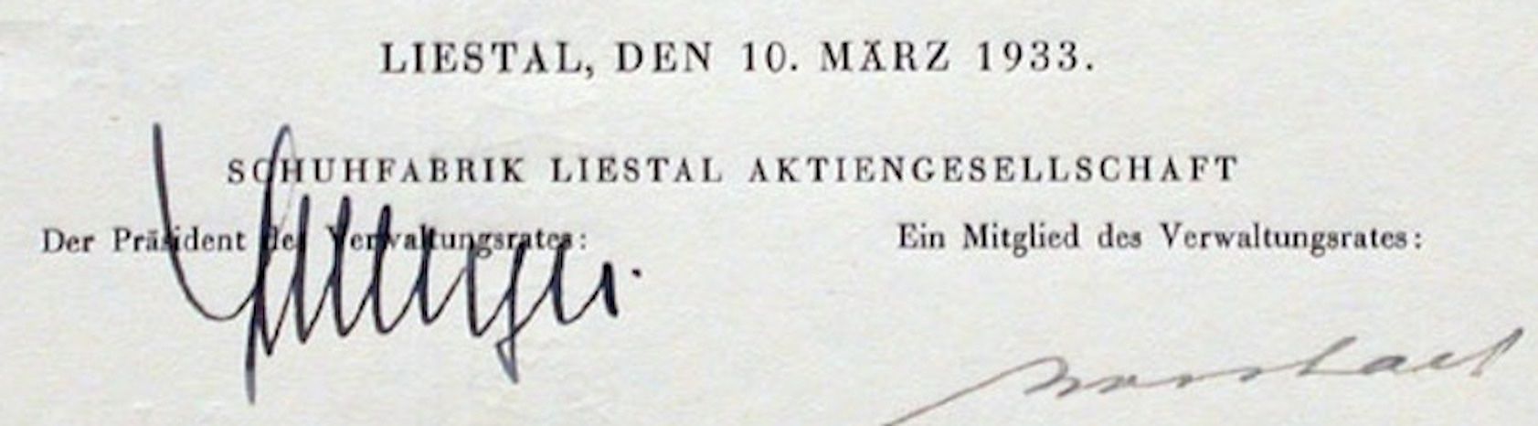 Dokumente: Schuhfabrik Liestal AG, Liestal - 1933 – Gebraucht aus Solothurn von Sgasche 1
