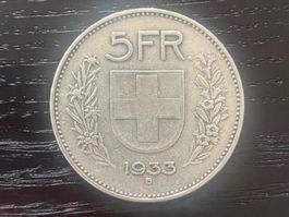 1 x 5 Franken Schweiz 1933 – zirkuliert