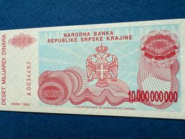 Knin 1993 - Republika Srpska Krajina 10000000000 Dinara UNC