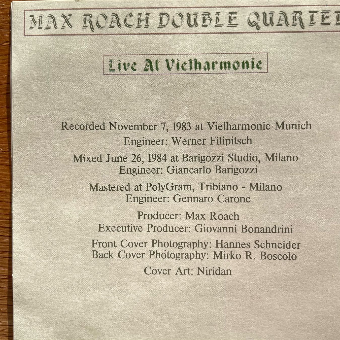CD: Max Roach live at Vielharmonie (CD Soul Note) 1985 – Usato da Zug venduto da Mirare9 1