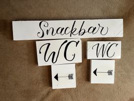 Holzschilder Set für WC und Snack Bar