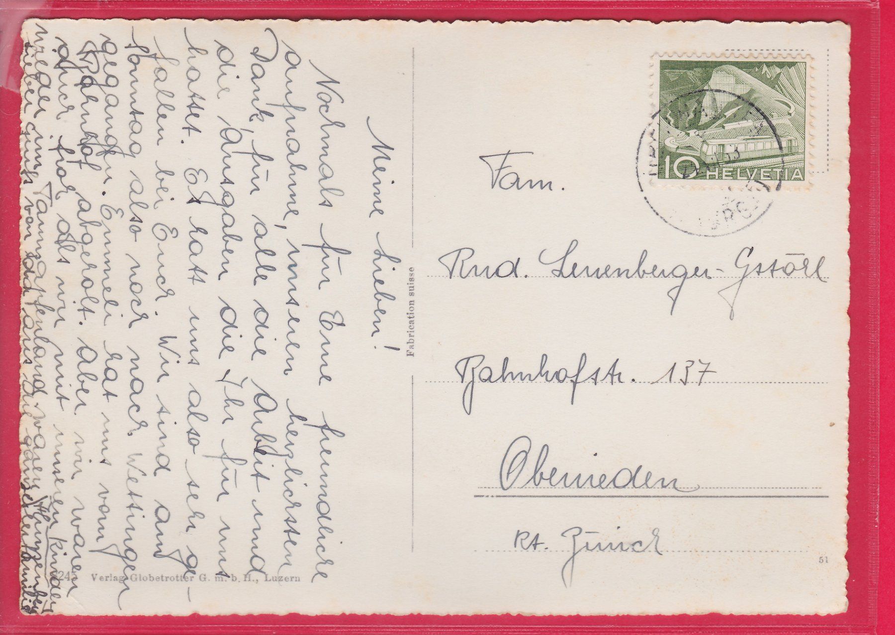 Ansichtskarten: DUSSNANG, 21.7.1953 – Gebraucht aus Oberrieden von Gebirgsstelze 1