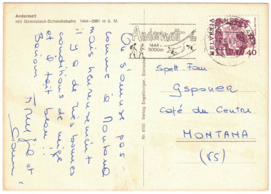 Cartoline postali: Andermatt - Luftseilbahn Andermatt--Gurschenalp – Usato da Binningen venduto da Mountainrider 1