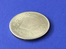 ABART, 5 Franken 1989 flache Relief frontseit VZ + fast Unz.