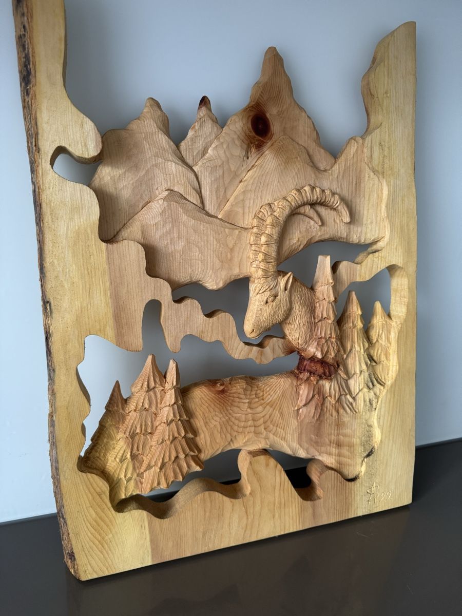 Poster & Bilder: Holzbild Steinbock, geschnitzt, Wanddeko, Handarbeit – Neu (gemäss Beschreibung) aus Ibach von jansim 2