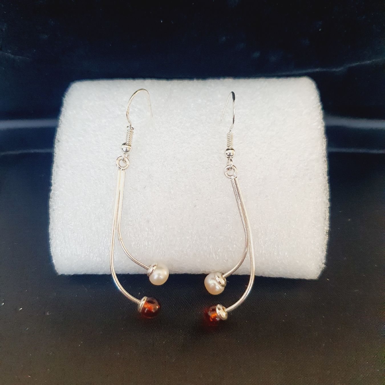 Orecchini pendenti & Orecchini a lobo: Elegante 925 Silber Ohrringe mit Amber & Perle – Nuovo (secondo la descrizione) da Kreuzlingen venduto da Wunderkiste123 7