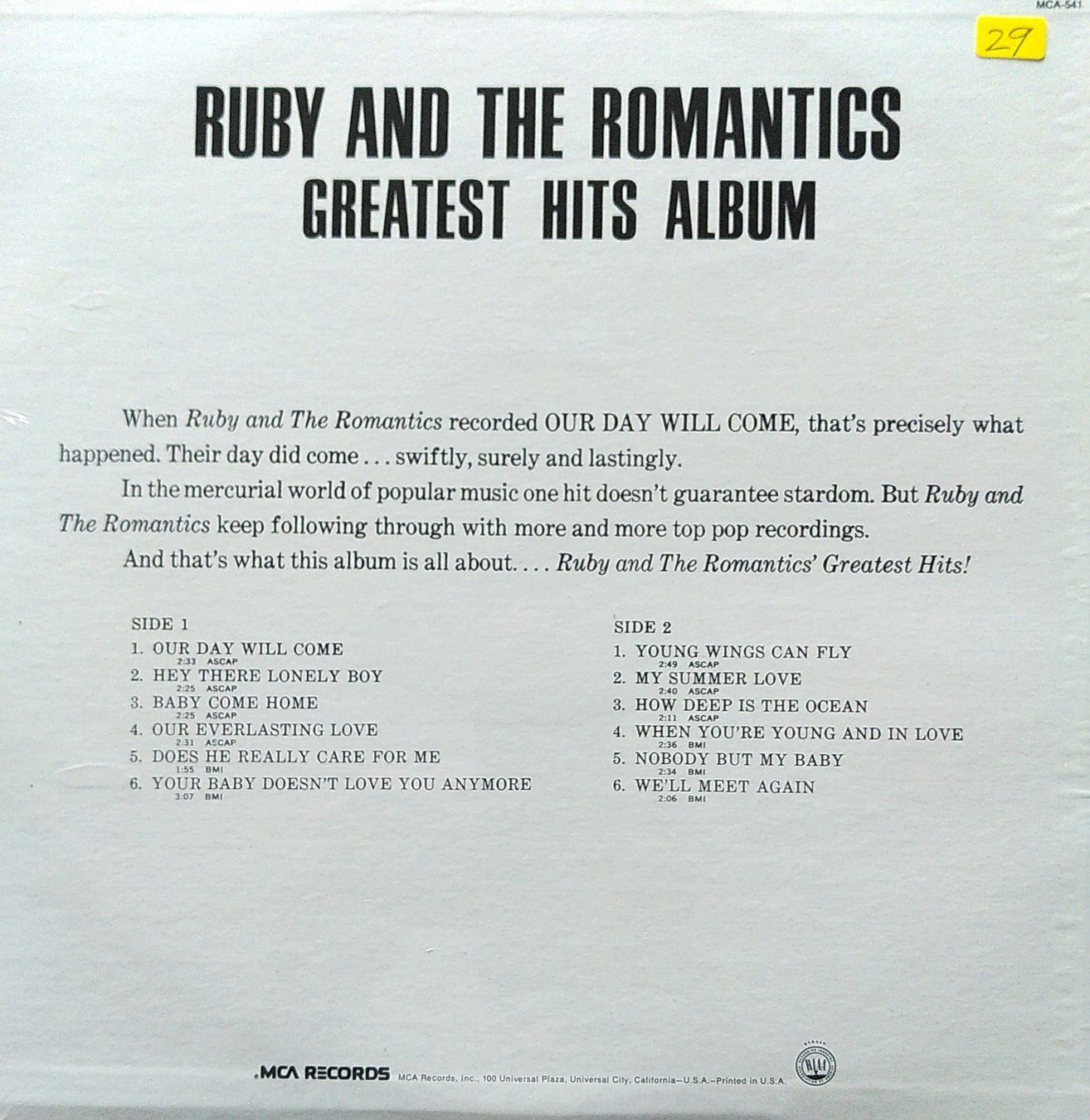 Dischi in vinile: Ruby and The Romantics greatest hits – Nuovo e nell'imballaggio originale da Lausanne venduto da Soulbrother 1