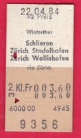 KARTON BILLETT,WINTERTHUR - ZÜRICH WOLLISHOFEN,2.KLASSE,HALB