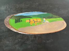 Art Naïf Gravure et Peinture sur Tranche de Bois