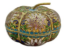 Boîte à bijoux vintage en métal doré et émail cloisonné