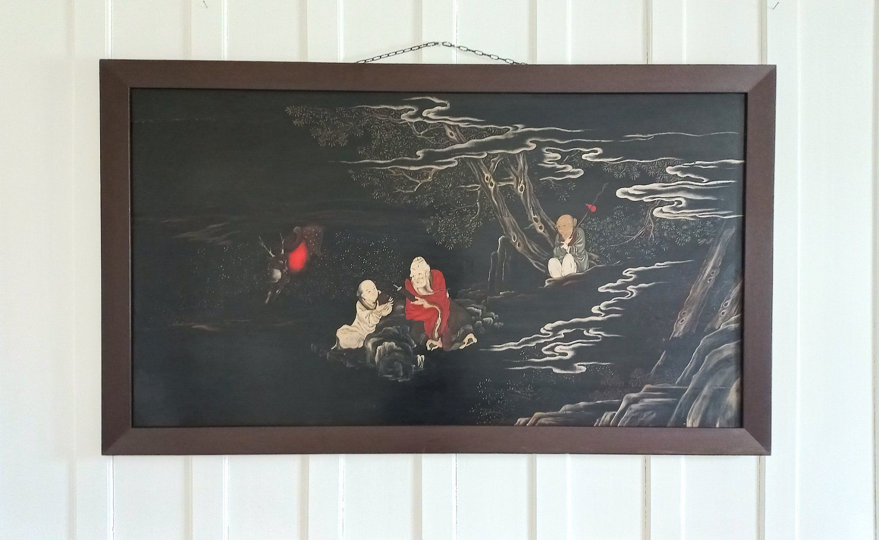 Gemälde: Grosses chinesisches Gemälde, handgemalt auf Holzbrettern – Gebraucht aus Bévilard von Orscha