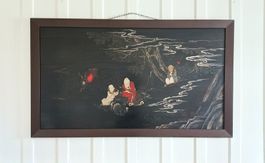 Grosses chinesisches Gemälde, handgemalt auf Holzbrettern