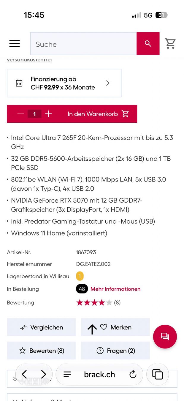 Acer PC: Acer Predator Gaming PC RTX 5070 – Nuovo (secondo la descrizione) da Menziken venduto da StefanVerkauftAlles 3