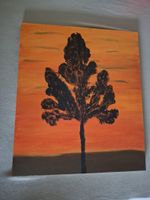 Bild Baum Sonnenuntergang auf Holz gemalt 35x40