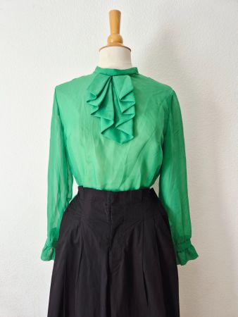 BLUSE TUNIKA GRÜN S M 36 38 MIT RÜSCHEN,  TOP ZU JEANS HOSE