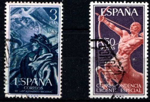 Tutti i francobolli: 2 timbres - Espagne - 1956 - Obl. – Usato da Blonay venduto da Leglaude_01