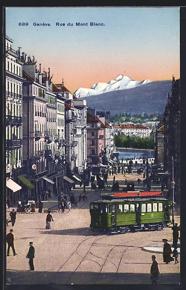 Cartoline postali: Genève, Rue du Mont Blanc, Strassenbahn – Usato da Berlin venduto da bartko-reher