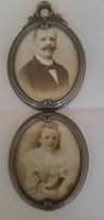 Rare Diptyque Photo 1900  Père & Fille Étain Style Louis XVI