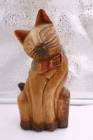 Alte KATZE Statue Handgeschnitzt Holz 22cm gross VINTAGE