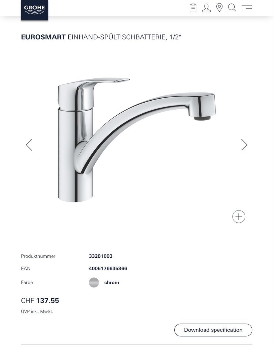Grohe Rubinetteria: Küchenmischer Grohe Eurosmart – Nuovo e nell'imballaggio originale da Pratteln venduto da andrea9669