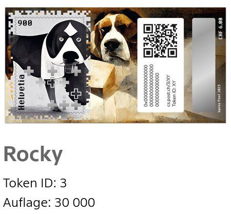 Alle Briefmarken: Swiss Crypto Stamp 3.0 ID 3 "Rocky" mit NFT – Gebraucht aus Basel von TokenID1