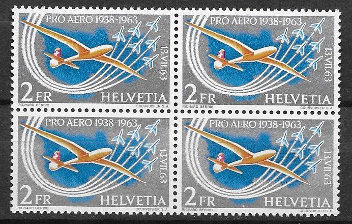 Alle Briefmarken: 1963:  Pro Aero Viererblock  Nr.F46 ** – Gebraucht aus Walperswil von Tcheidi
