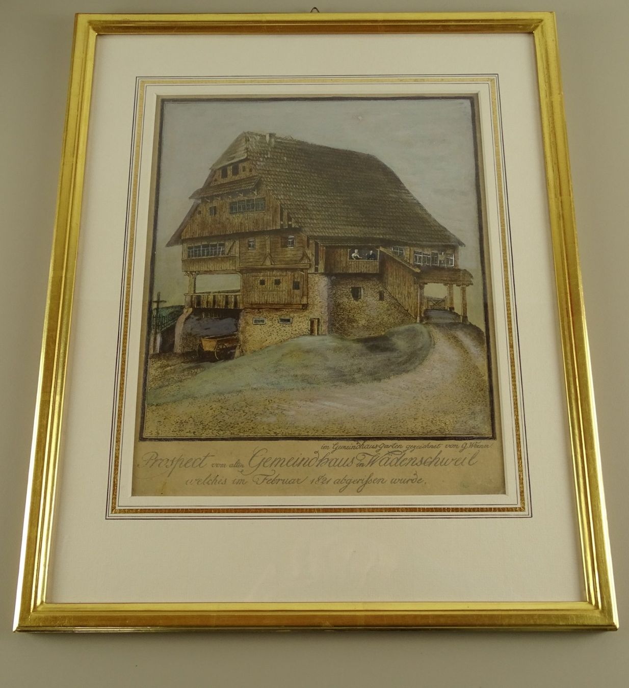 Incisioni: WÄDENSWIL, GEMEINDEHAUS, LITHOGRAPHIE UM 1830 – Usato da Grüningen venduto da Kartensammler