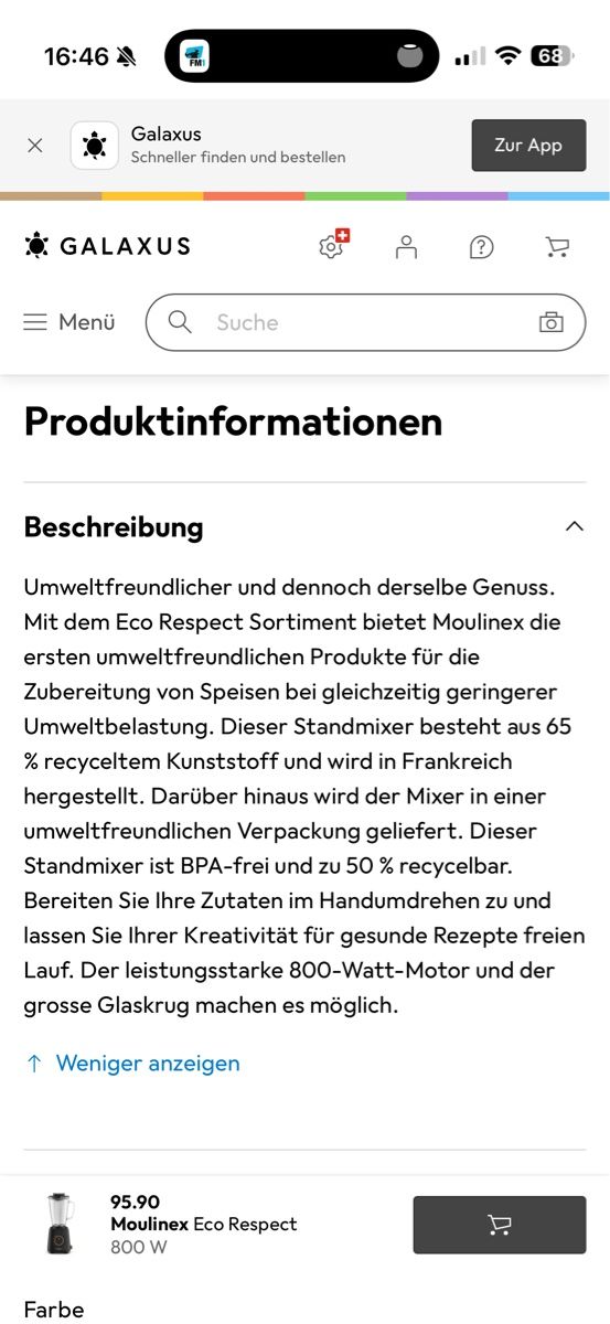 Elettrodomestici da cucina: Moulinex Eco Respect Standmixer  – Usato da Eichberg venduto da vakisa 1