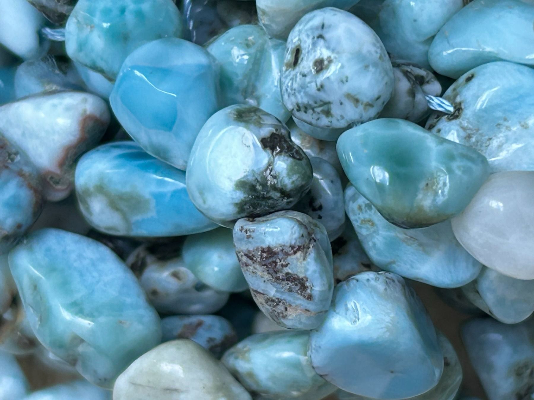 Pietre preziose: Strang echte Dom. Rep. Larimar Nuggets / stone 8-10 mm – Nuovo e nell'imballaggio originale da Niederrohrdorf venduto da Ytobi 2