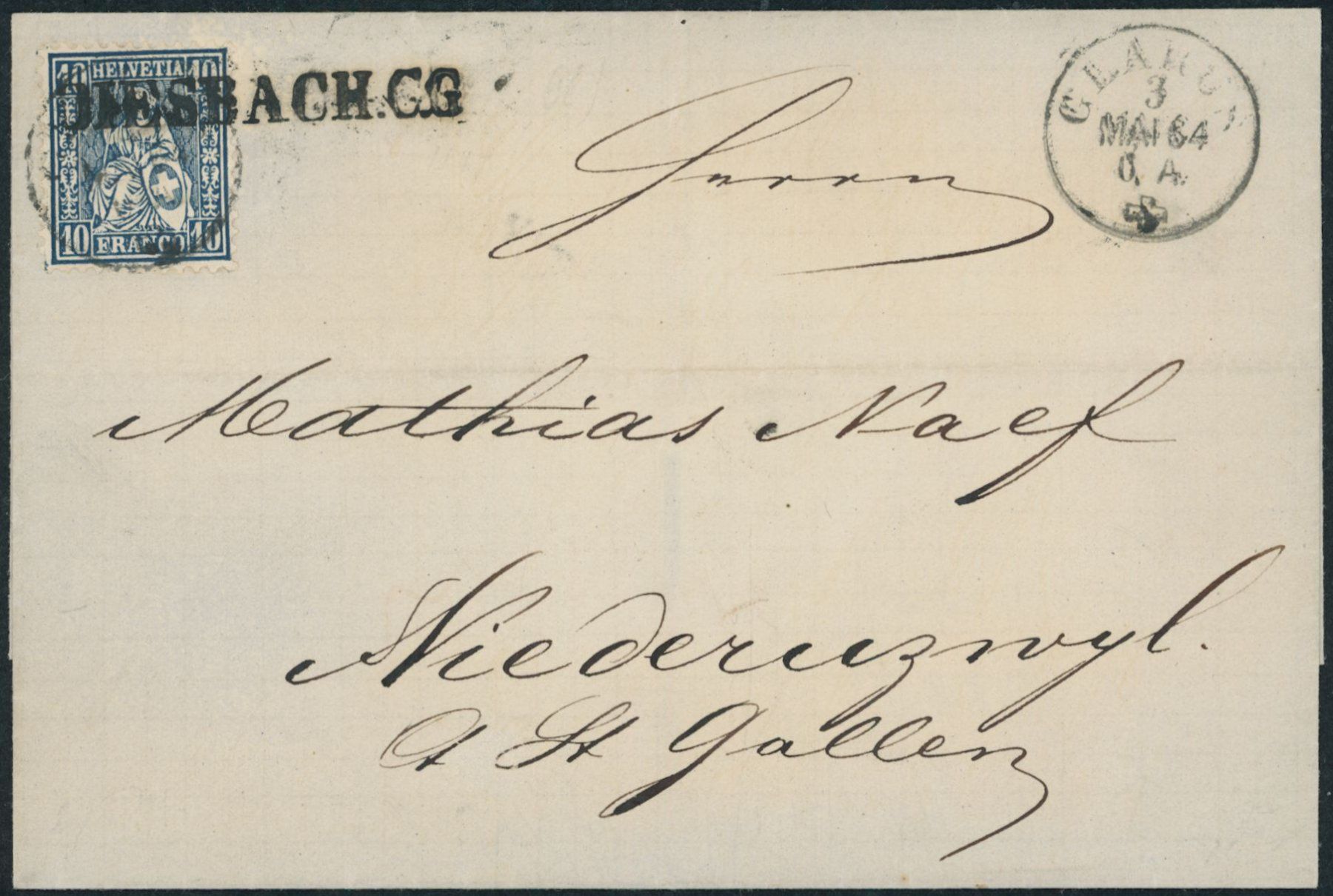 Alle Briefmarken: GL Diesbach - Stabstempel - Glarus - Brief – Gebraucht aus Schindellegi von leecollect