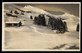 AK Lenzerheide, Verschneite Berglandschaft mit Hütten und Ta