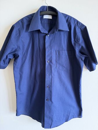 Chemise bleu marine à manches courtes, Homme L 100% coton