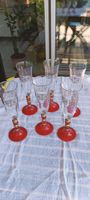 6 calici flute rossi dorati con decoro vintage
