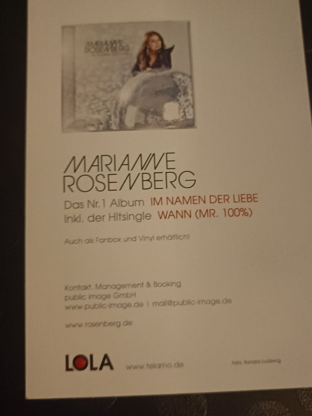 Autografi: Marianne Rosenberg - handsigniert – Usato da Menziken venduto da Artographs 1