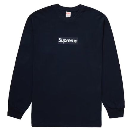 Supreme Box Logo Long Sleeve Tee, Navy, Size S