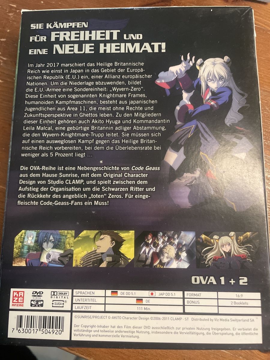 Tous les DVDs: Code Geass Akito the Exiled OVA 1+2 DVD – D'occasion à Obergerlafingen par cabo4 1