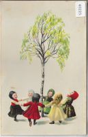 Ringel-Tanz von Mädchen um einen Birkenbaum - Präge-Litho