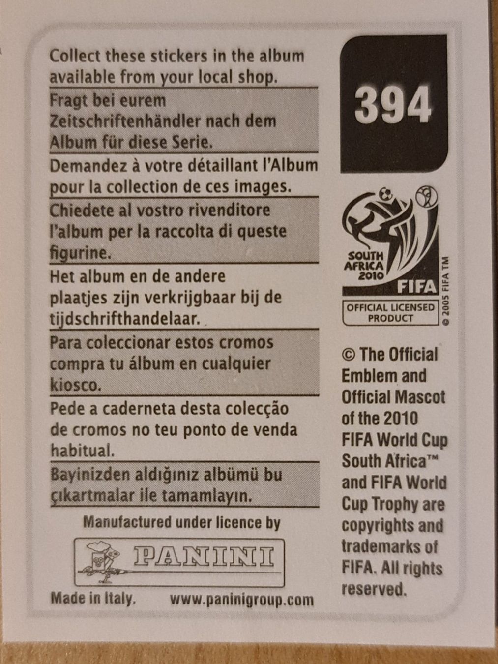 Panini Carte collezionabili: Panini WM 2010 Nr. 394 – Nuovo (secondo la descrizione) da Dintikon venduto da Prime-shop 1