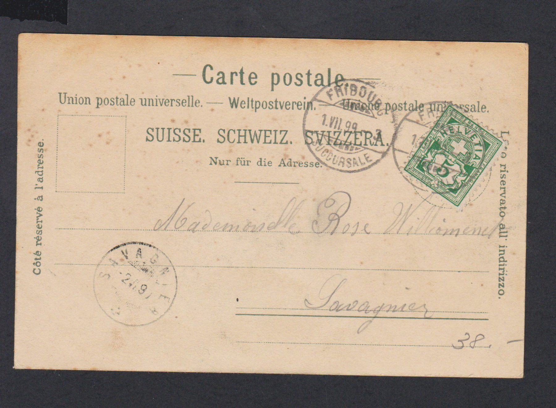 Cartoline postali: Fribourg   -   alte Litho - Ansichtskarte von 1899 – Usato da Vitznau venduto da Ropaku 2